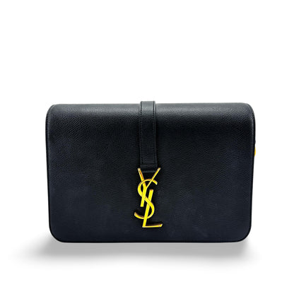 Saint Laurent Classic Monogram Crossbody Bag Metallic Leather, Black, Leather, Crossbody Bag