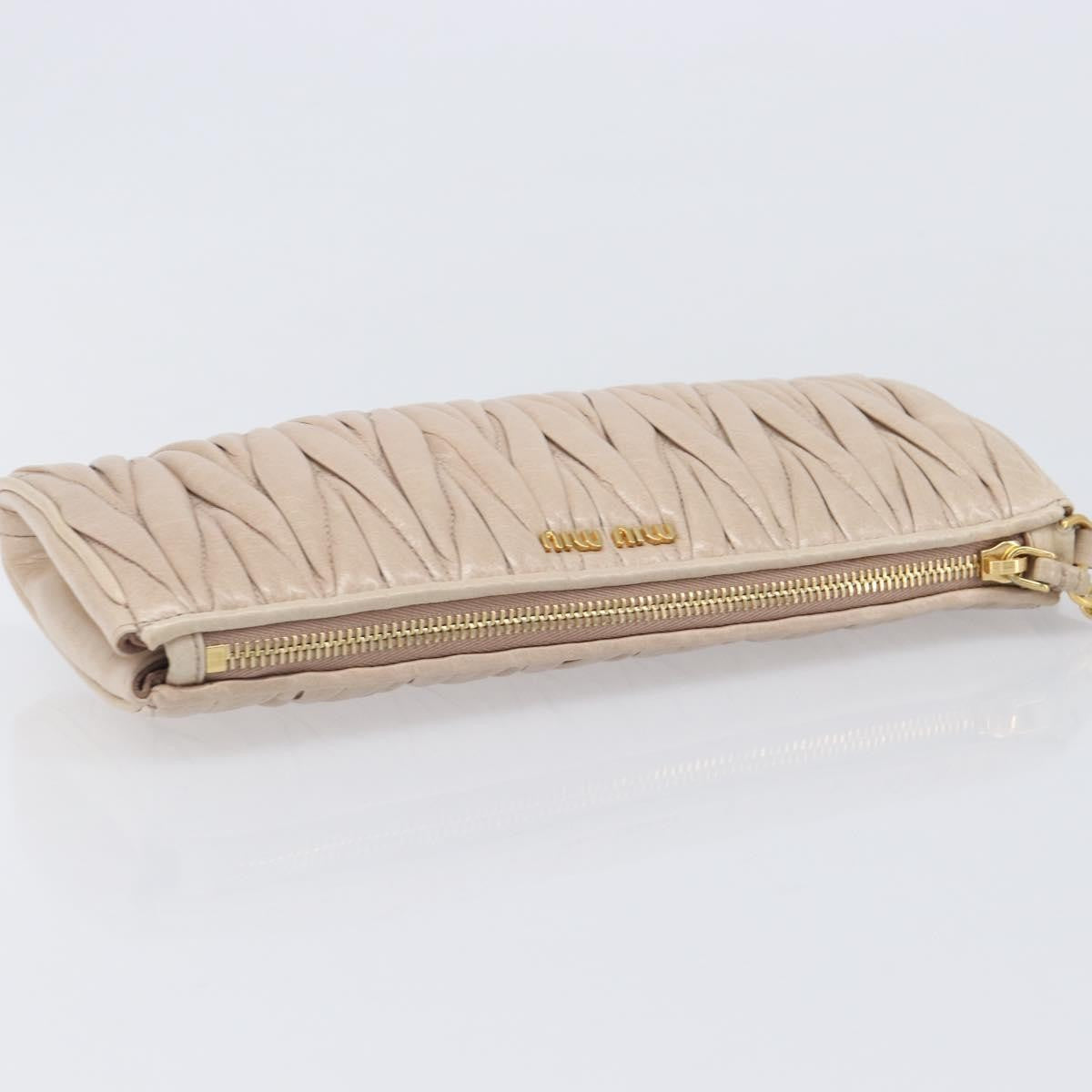 Miu Miu Zip Wristlet Matelasse Leather, Beige, Leather, Clutch