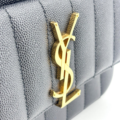 Saint Laurent Vicky Camera Vertical Quilted Leather, Black, Leather, Shoulder Bag