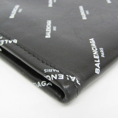 Balenciaga Logo Bazar Leather, Black, Leather, Clutch