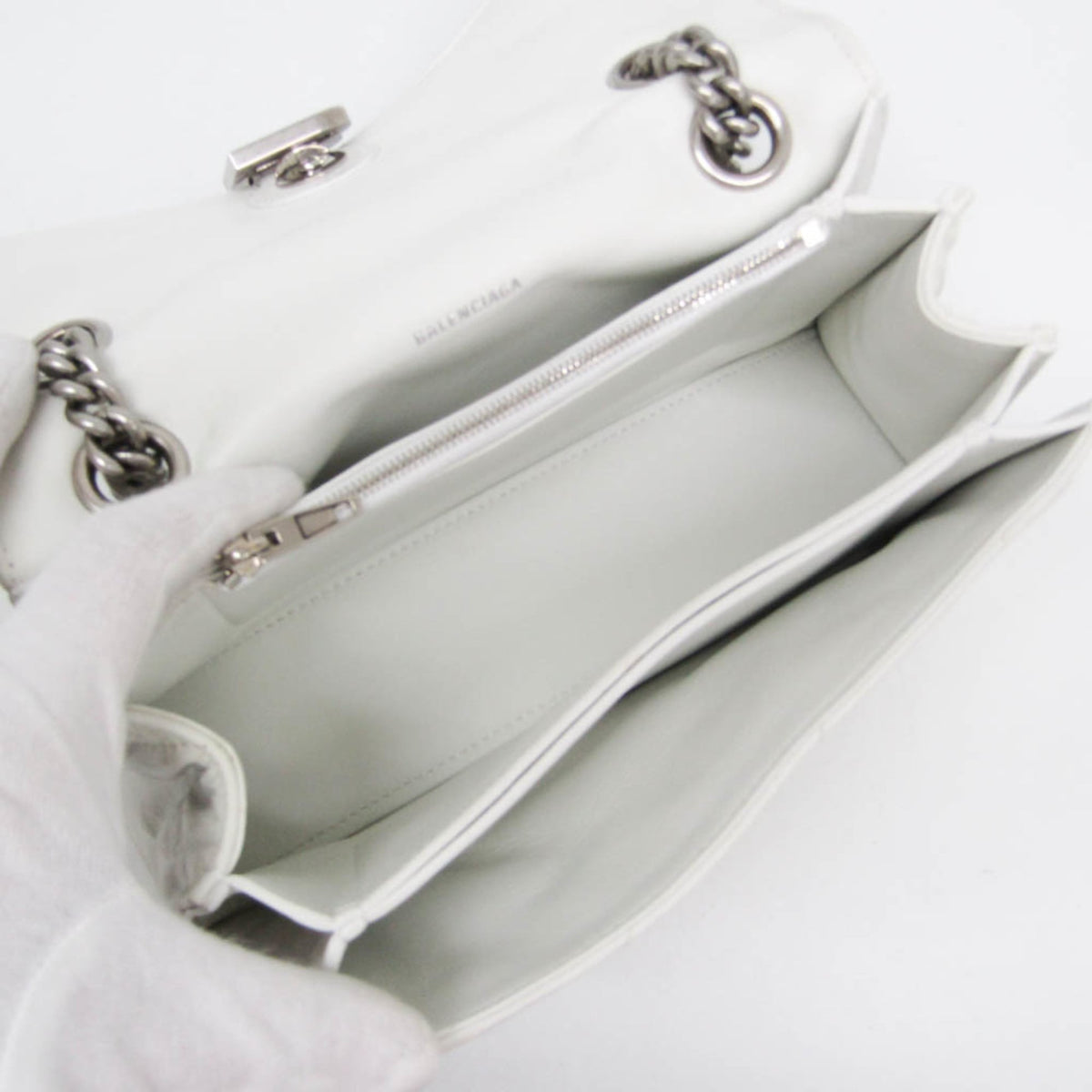 Balenciaga Crush Chain Flap Quilted Crushed Calfskin, White, Leather, Handbag