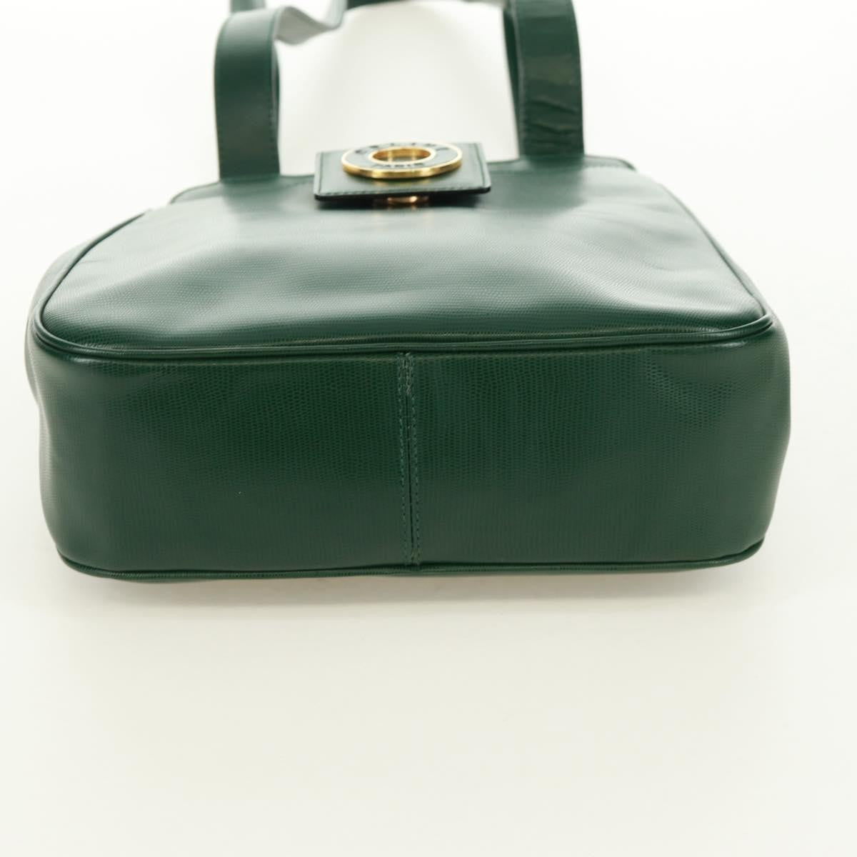 Celine Circle Logo Leather, Green, Leather, Shoulder Bag