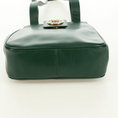 Celine Circle Logo Leather, Green, Leather, Shoulder Bag