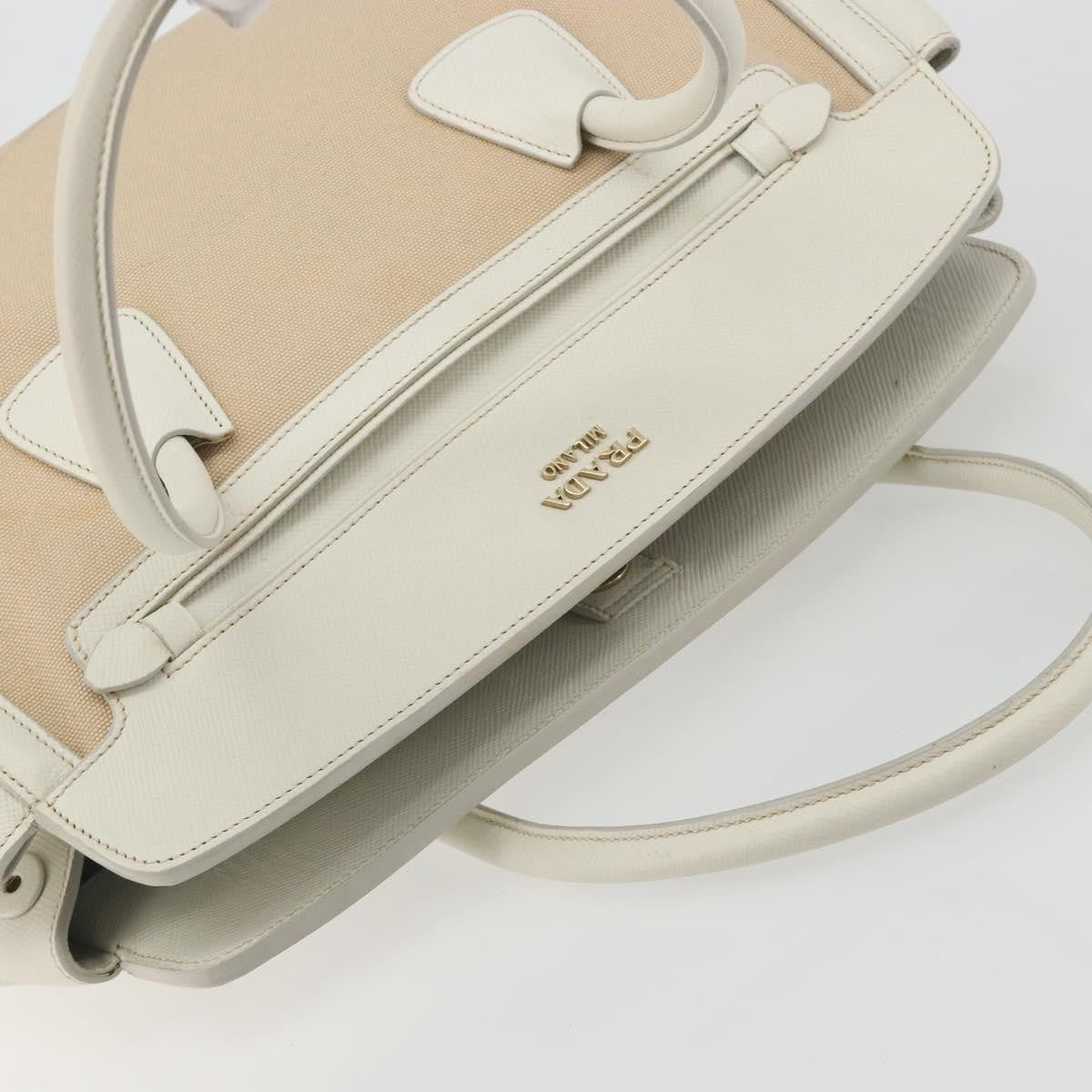 Prada Cuir Frame Convertible Canvas and Saffiano Leather, Beige, Canvas, Tote Bag