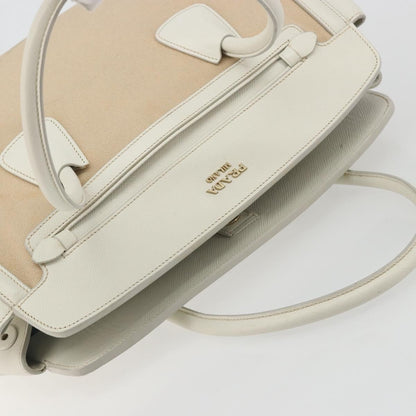 Prada Cuir Frame Convertible Canvas and Saffiano Leather, Beige, Canvas, Tote Bag