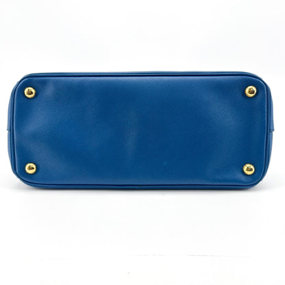 Prada Double Zip Lux Saffiano Leather, Blue, Leather, Tote Bag