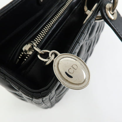 Christian Dior Lady Dior Cannage Quilt Lambskin, Black, Leather, Handbag