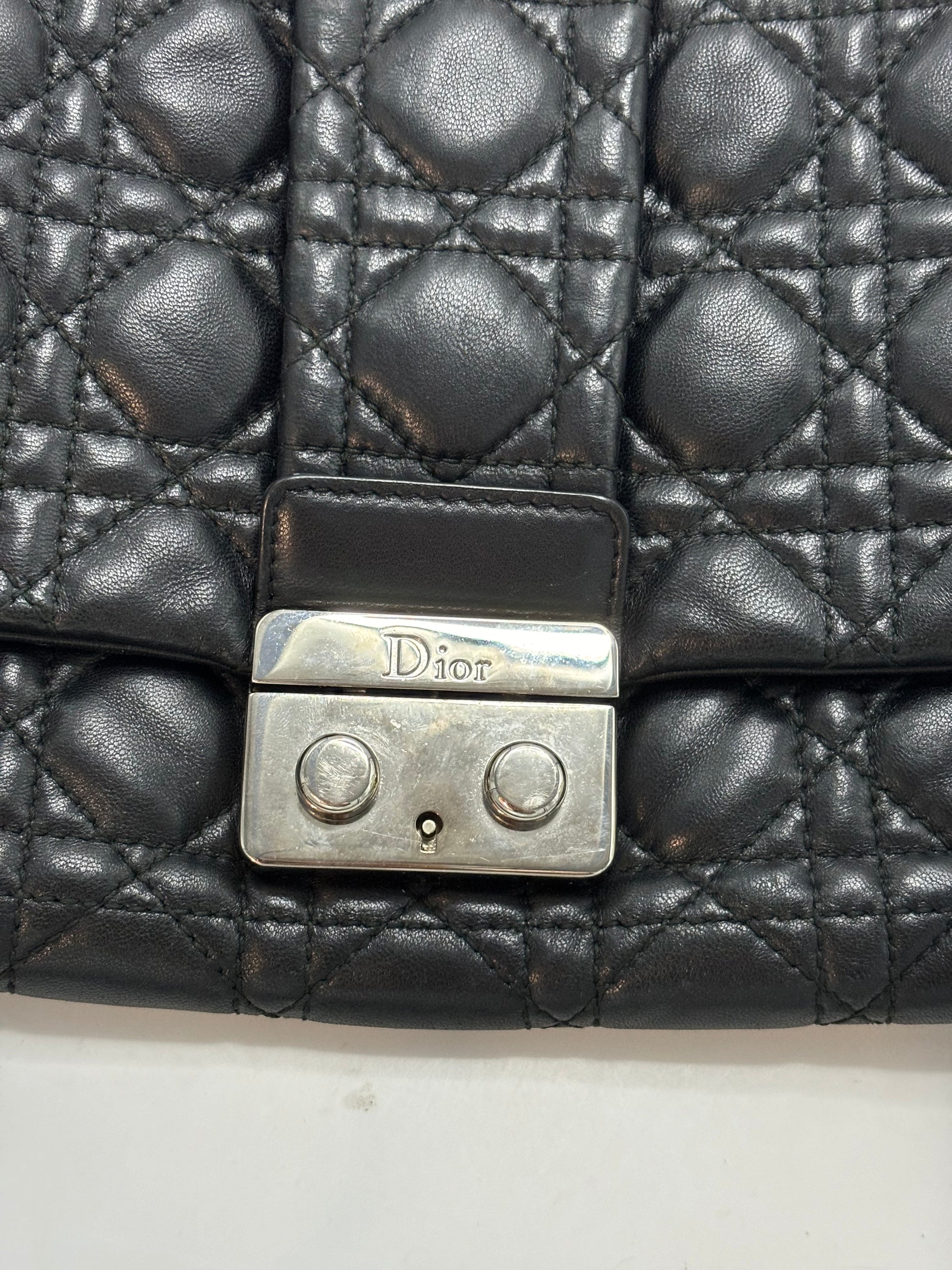 Christian Dior New Lock Flap Cannage Quilt Lambskin, Black, Leather, Handbag