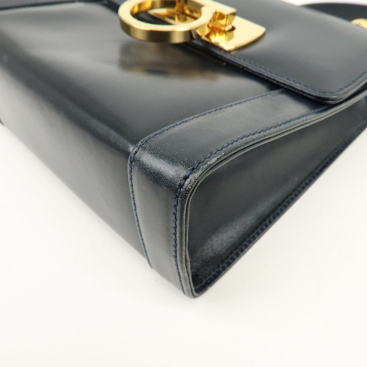 Salvatore Ferragamo Vintage Gancini Flap Leather, Navy, Leather, Shoulder Bag