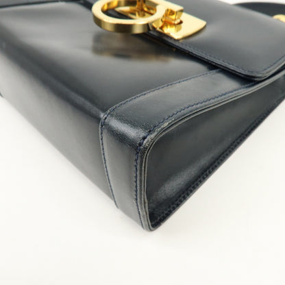 Salvatore Ferragamo Vintage Gancini Flap Leather, Navy, Leather, Shoulder Bag
