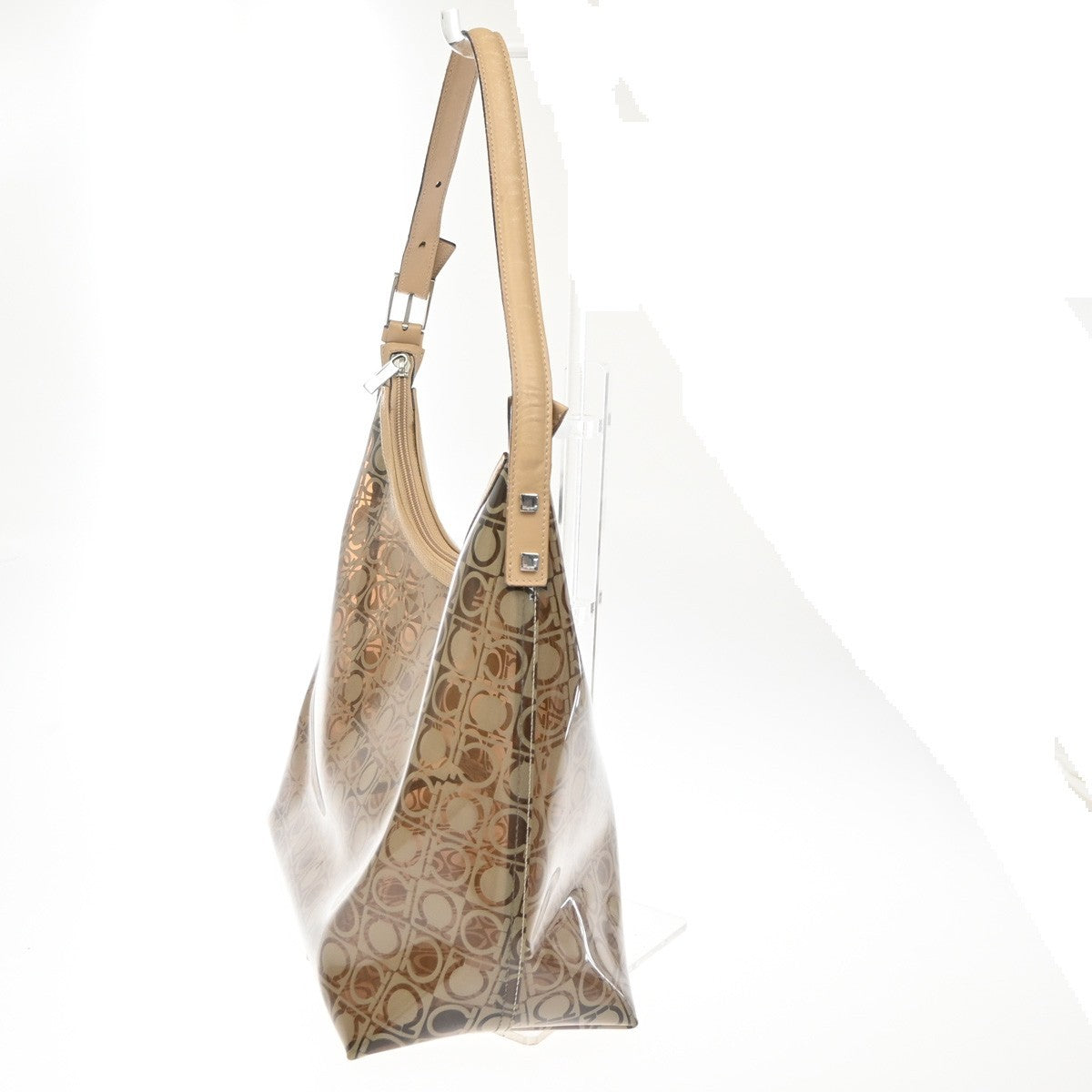 Salvatore Ferragamo Gancini PVC Leather, Brown, PVC, Shoulder Bag