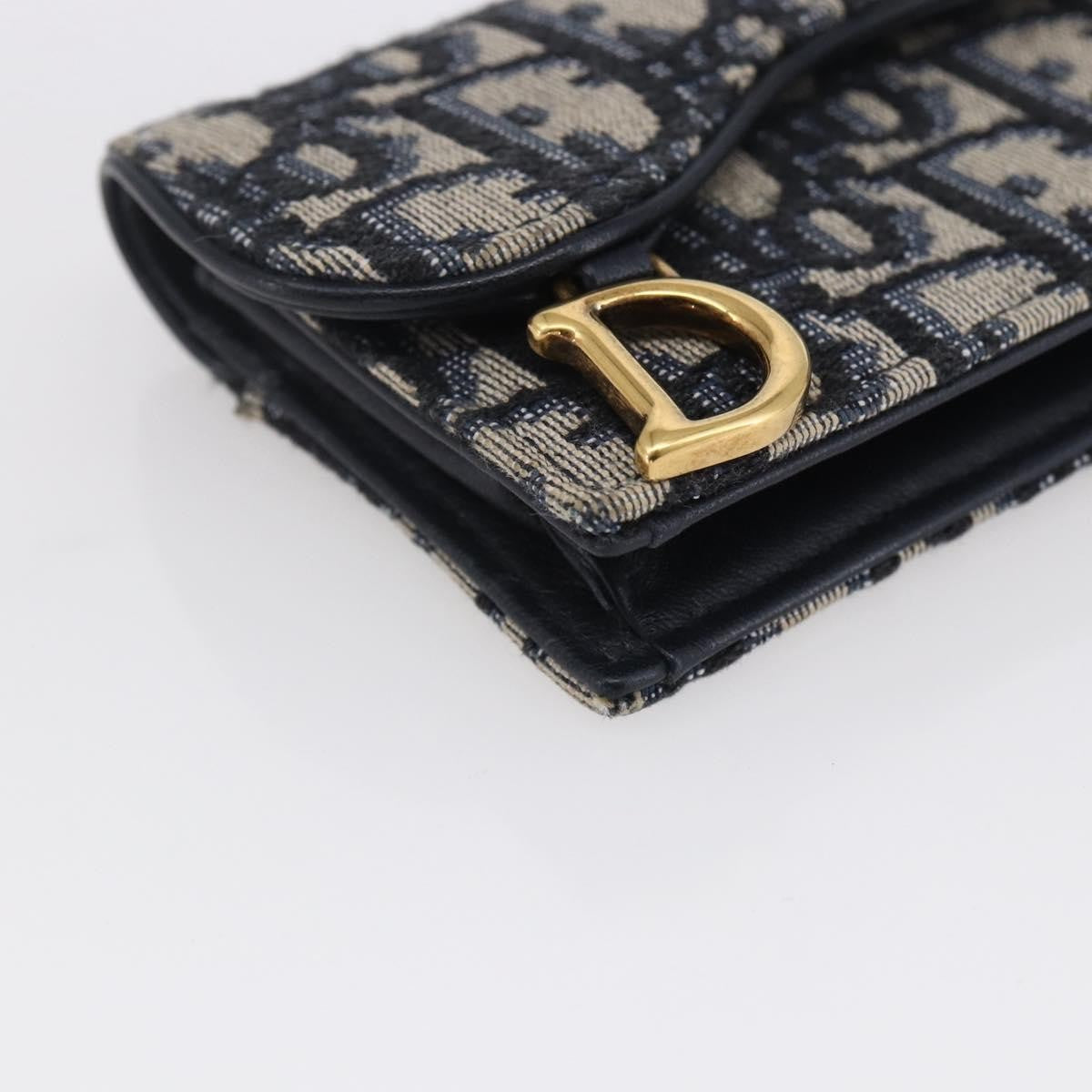 Christian Dior Saddle Card Case Oblique Canvas, Navy, Canvas, Card Holder