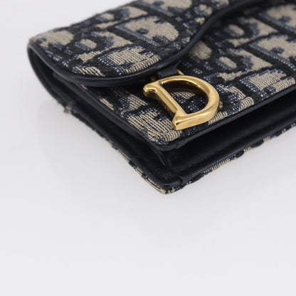 Christian Dior Saddle Card Case Oblique Canvas, Navy, Canvas, Card Holder