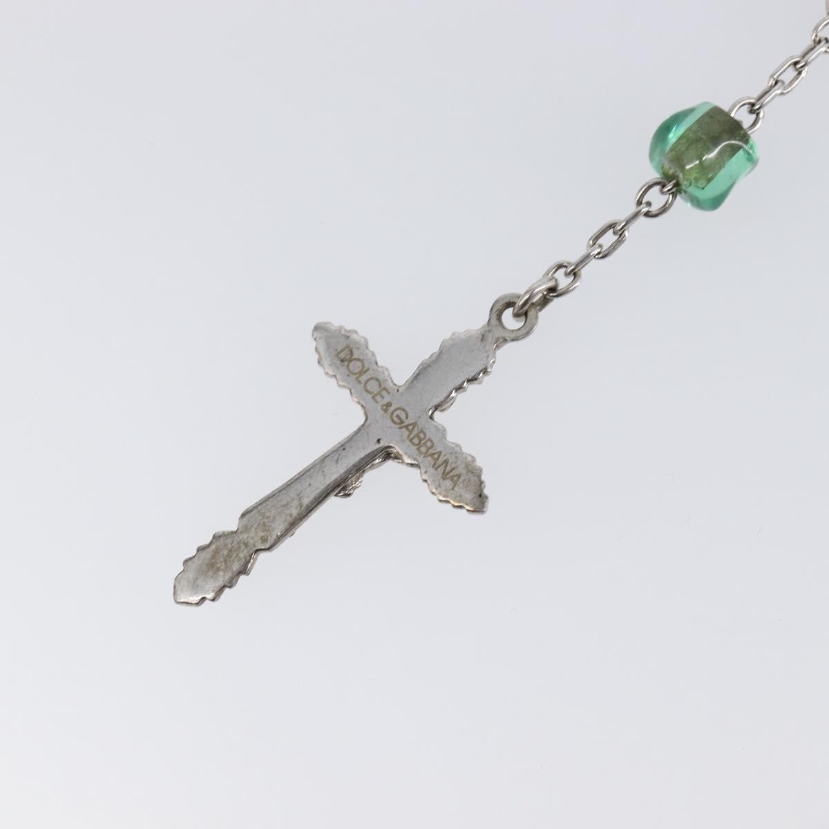 "Dolce & Gabbana Cross Pendant Metal with Crystals, Enamel and Faux Pearls", Silver, Metal, Necklace