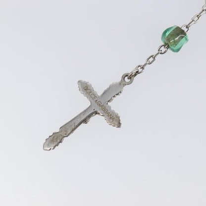 "Dolce & Gabbana Cross Pendant Metal with Crystals, Enamel and Faux Pearls", Silver, Metal, Necklace