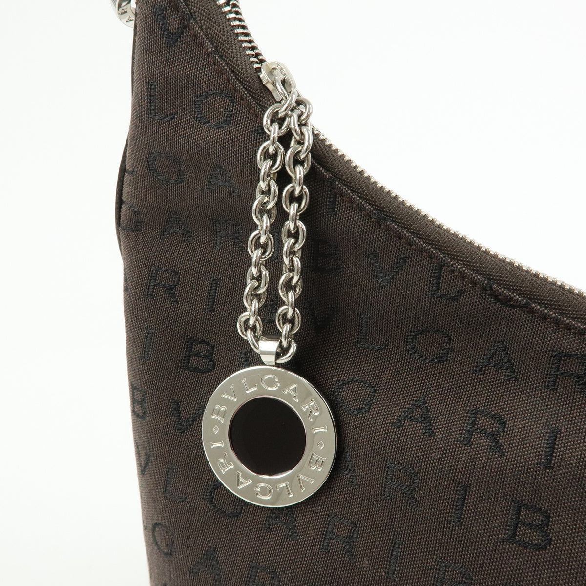 Bvlgari Logomania Suede, Brown, Canvas, Handbag