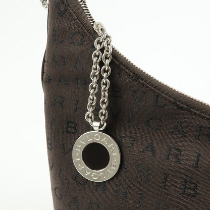 Bvlgari Logomania Suede, Brown, Canvas, Handbag