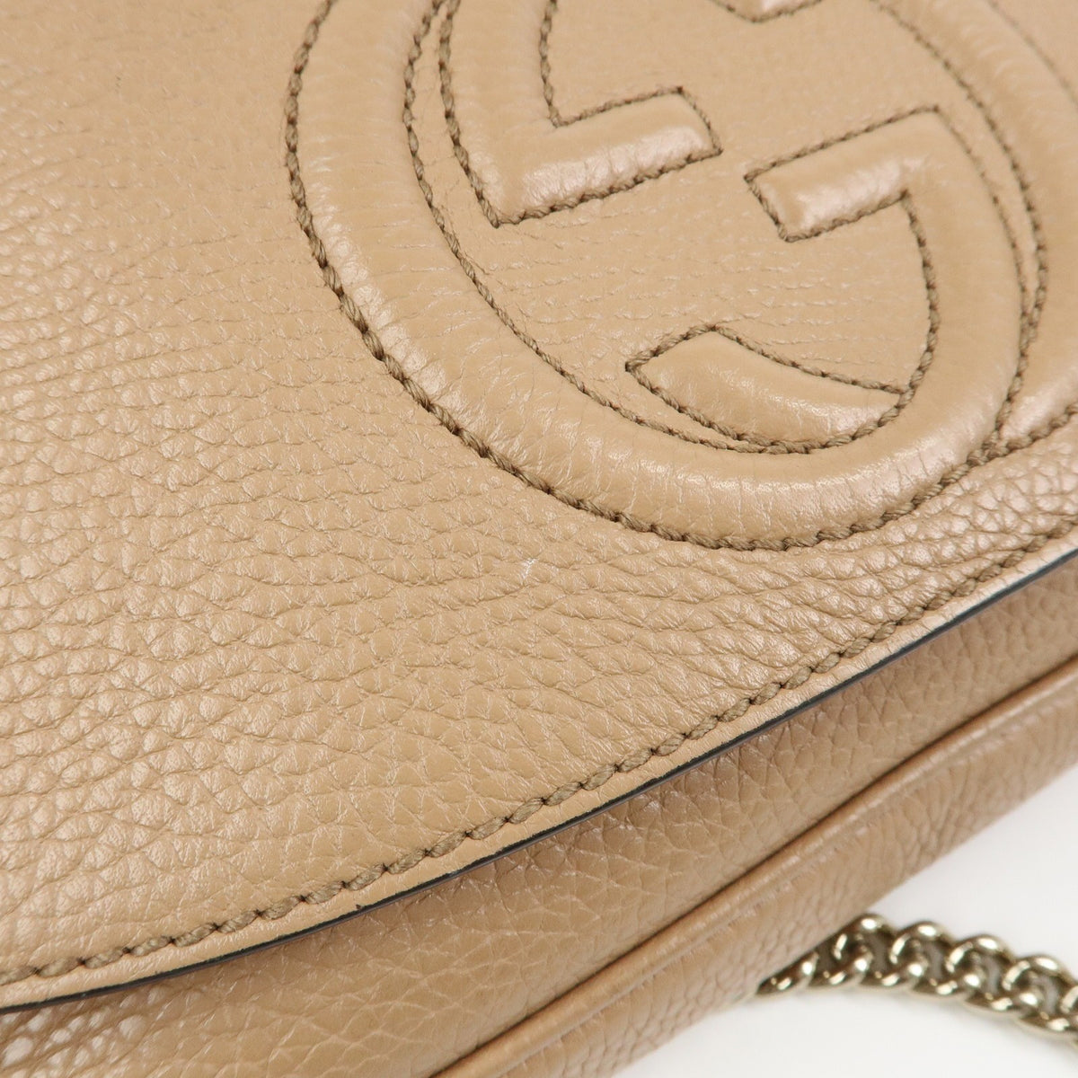 Gucci Soho Chain Leather, Beige, Leather, Crossbody Bag