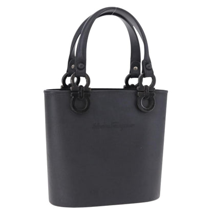 Salvatore Ferragamo Gancini Top Handle Leather, Black, Rubber, Handbag