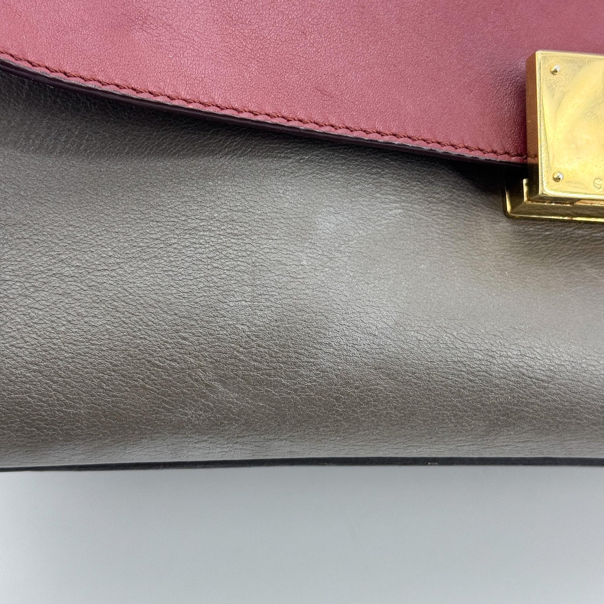 Celine Tricolor Trapeze Leather, Brown, Leather, Handbag