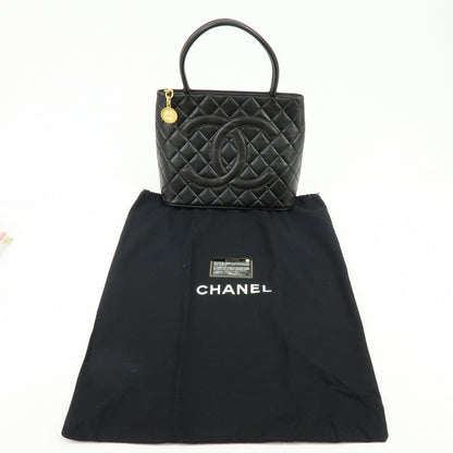 Chanel Medallion Quilted Caviar, Black, Calfskin, Tote Bag