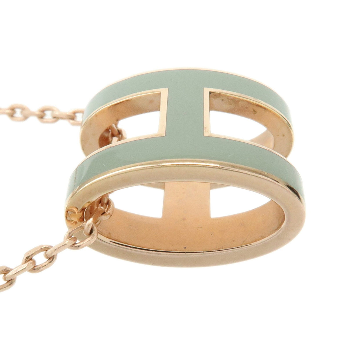 Hermes Pop H Pendant Chain Metal and Enamel, Pink, Rose Gold, Necklace