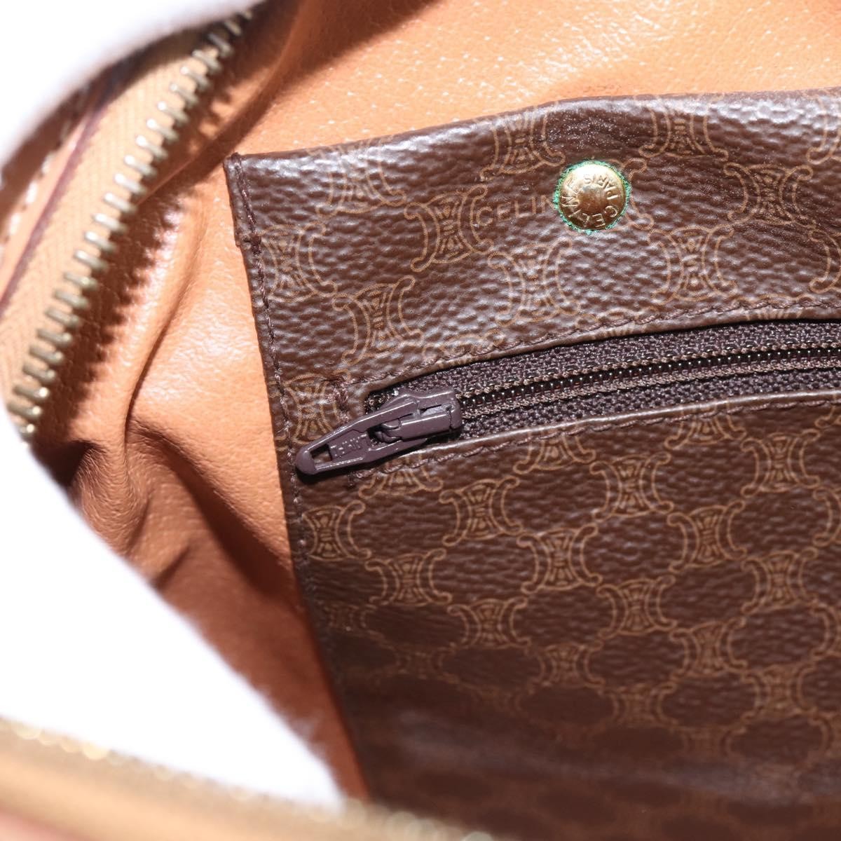 Celine Vintage Macadam Boston Canvas and Leather, Brown, PVC, Handbag