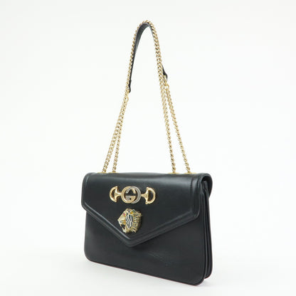 Gucci Rajah Chain Leather, Black, Leather, Tote Bag