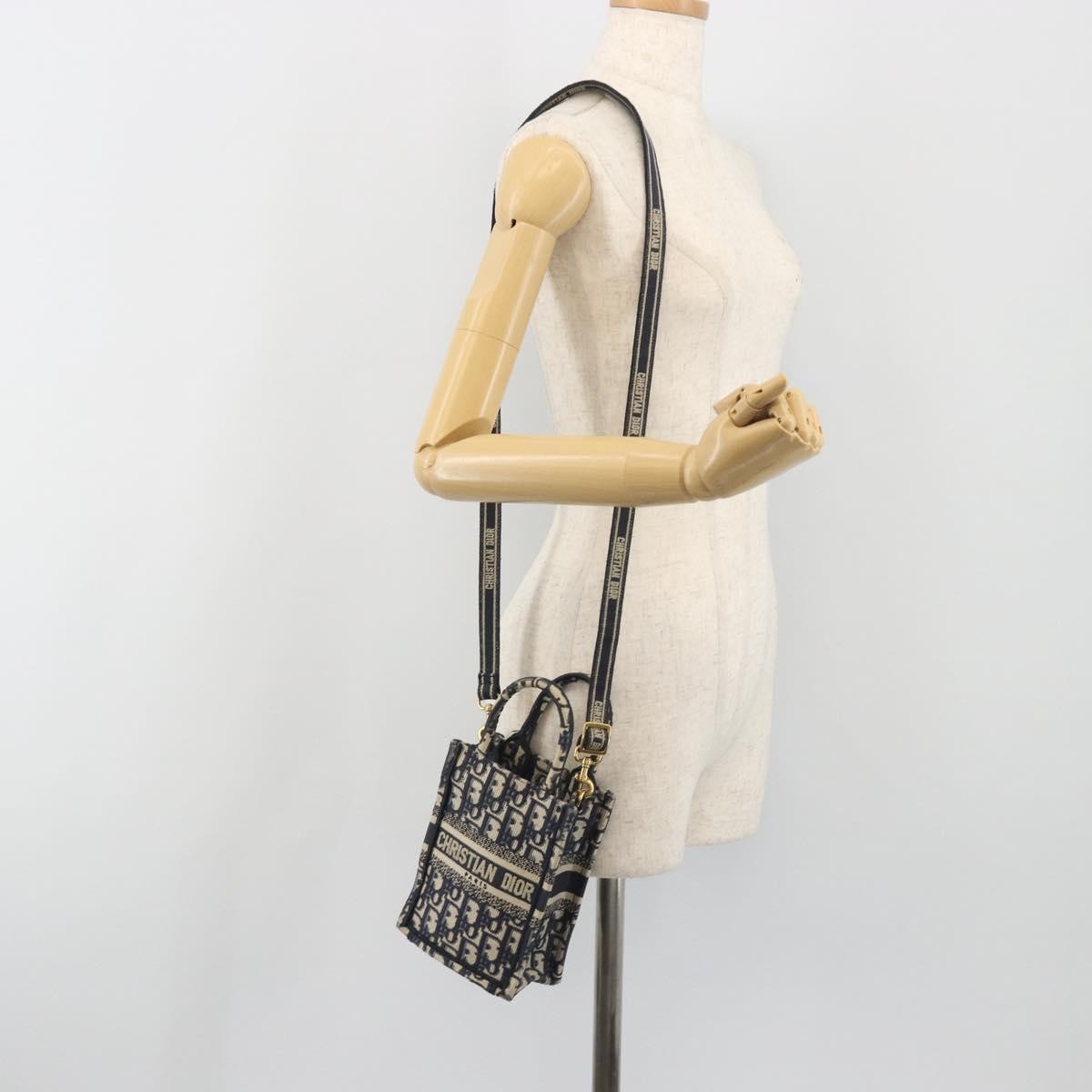 Christian Dior Book Tote Phone Oblique Canvas, Navy, Canvas, Tote Bag