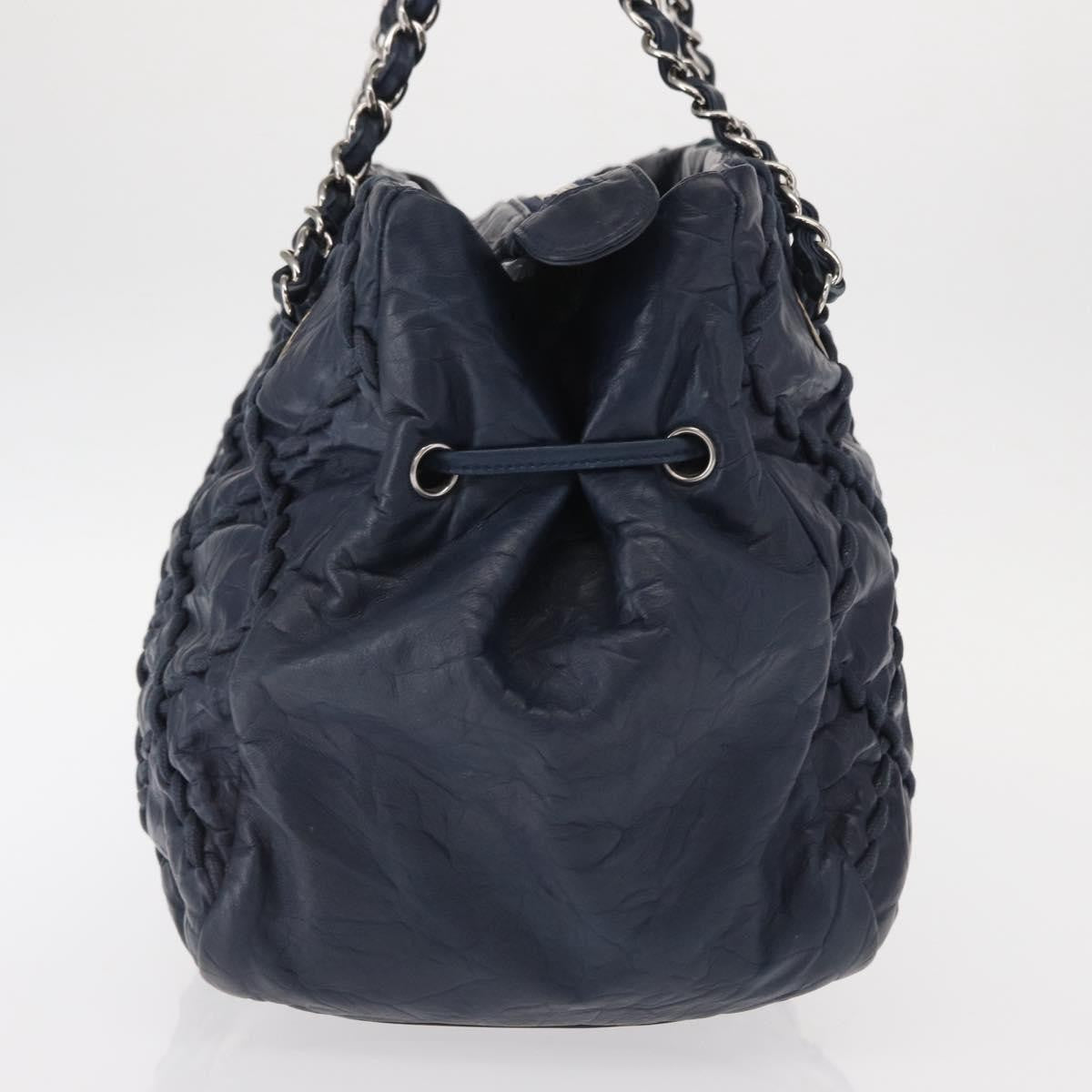 Chanel Ultra Stitch Chain Tote Quilted Calfskin, Navy, Leather, Tote Bag