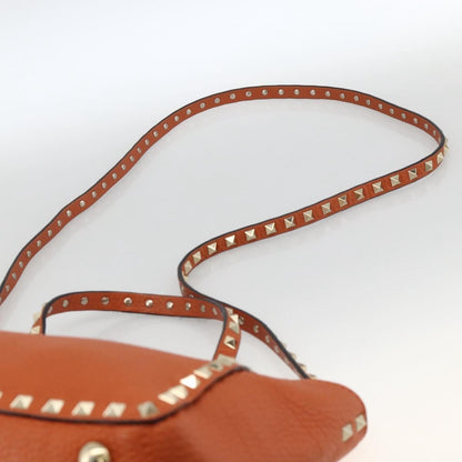 Valentino Garavani Rockstud Pebbled Leather, Orange, Leather, Tote Bag