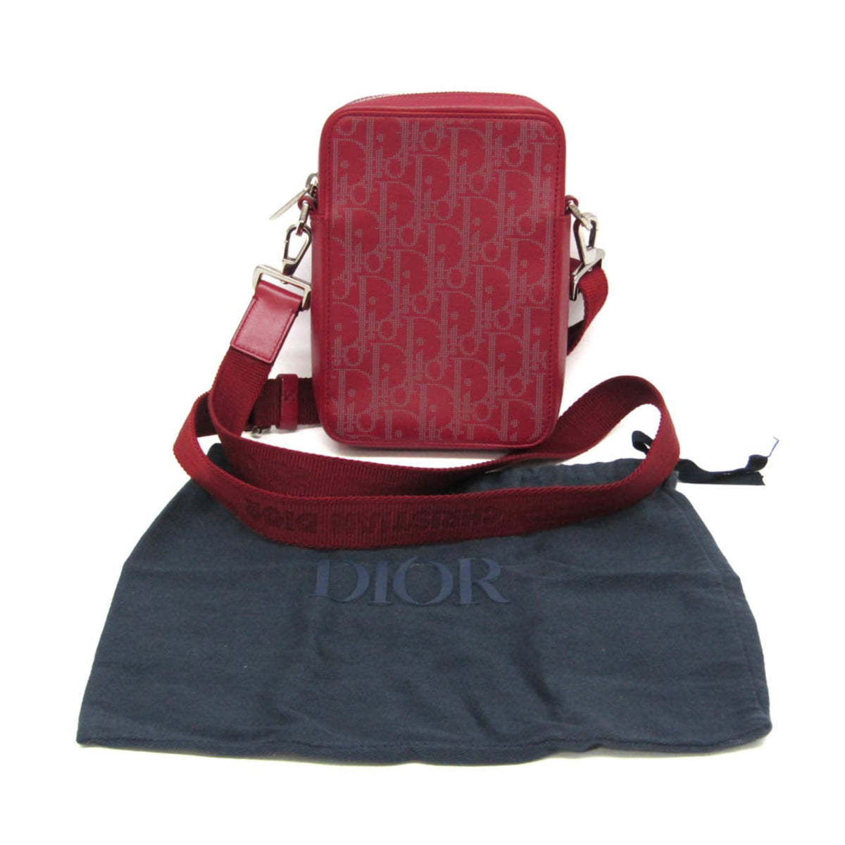 Christian Dior World Tour Zip Messenger Oblique Galaxy Leather, Red, Leather, Clutch