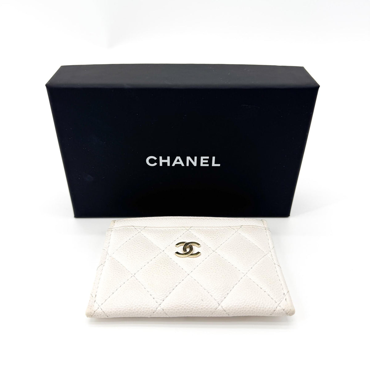 Chanel Classic Card Holder Quilted Caviar, White, Leather, Card Holder
