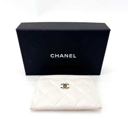 Chanel Classic Card Holder Quilted Caviar, White, Leather, Card Holder