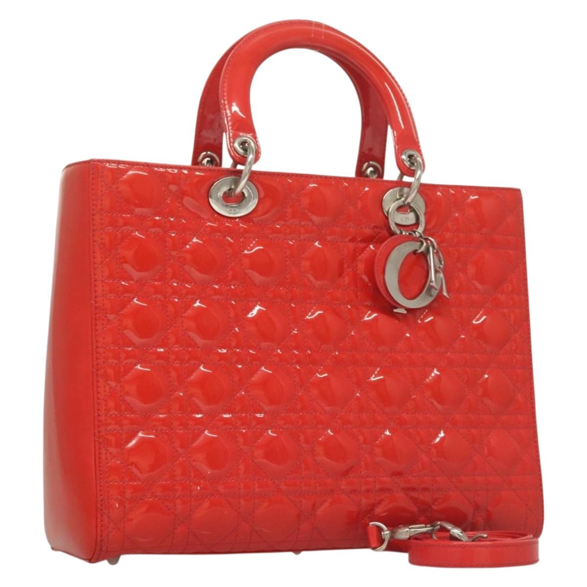 Christian Dior Vintage Lady Dior Bag Cannage Quilt Patent, RED, PATENT_LEATHER, Handbag