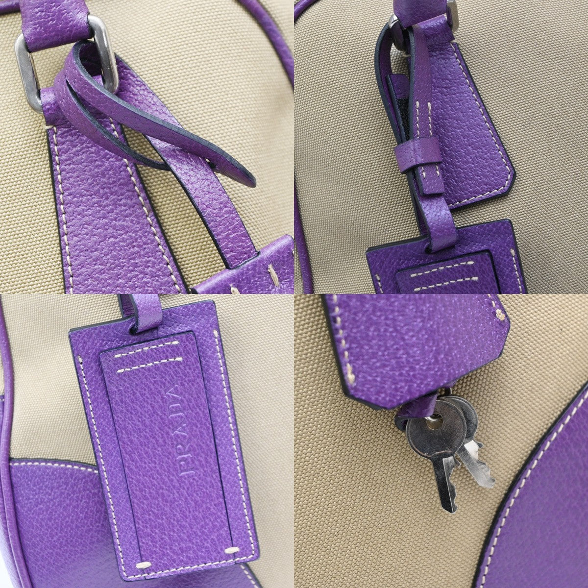 Prada Bowler Canvas with Leather, Beige, Canvas, Shoulder Bag