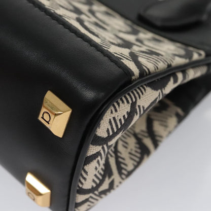 Salvatore Ferragamo Studio Satchel Gancini Jacquard and Leather, Black, Canvas, Handbag