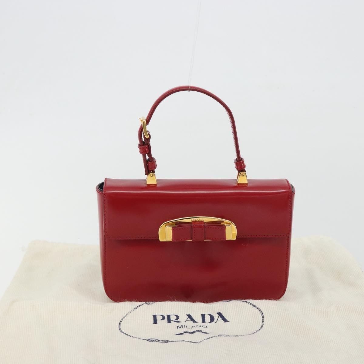 Prada Bow Top handle Leather, Red, Leather, Handbag