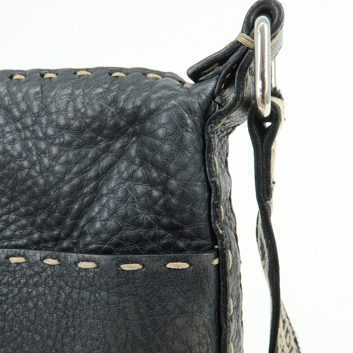 Fendi Vintage Selleria Zip Messenger Leather, Black, Leather, Handbag