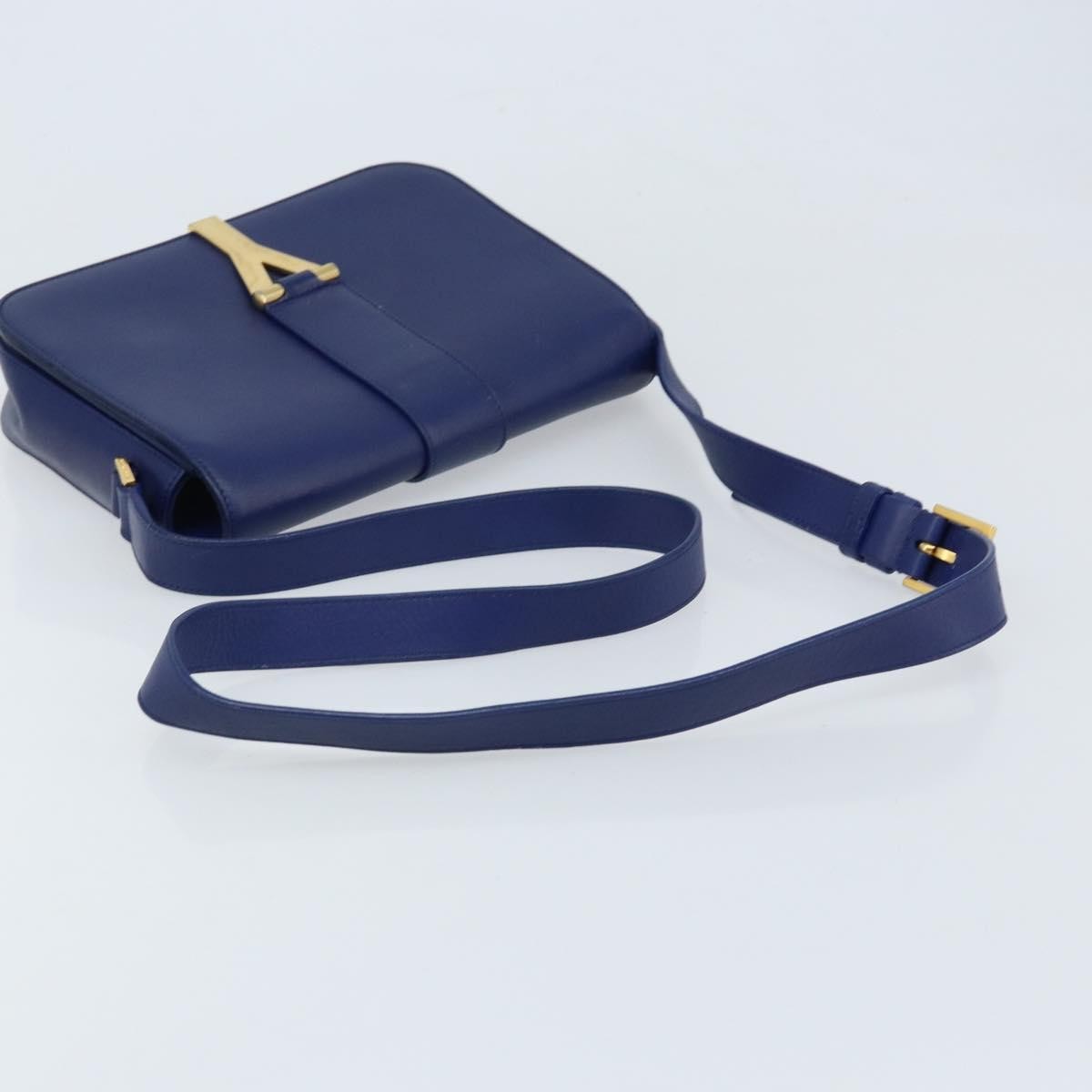 Saint Laurent Chyc Flap Leather, Blue, Leather, Shoulder Bag