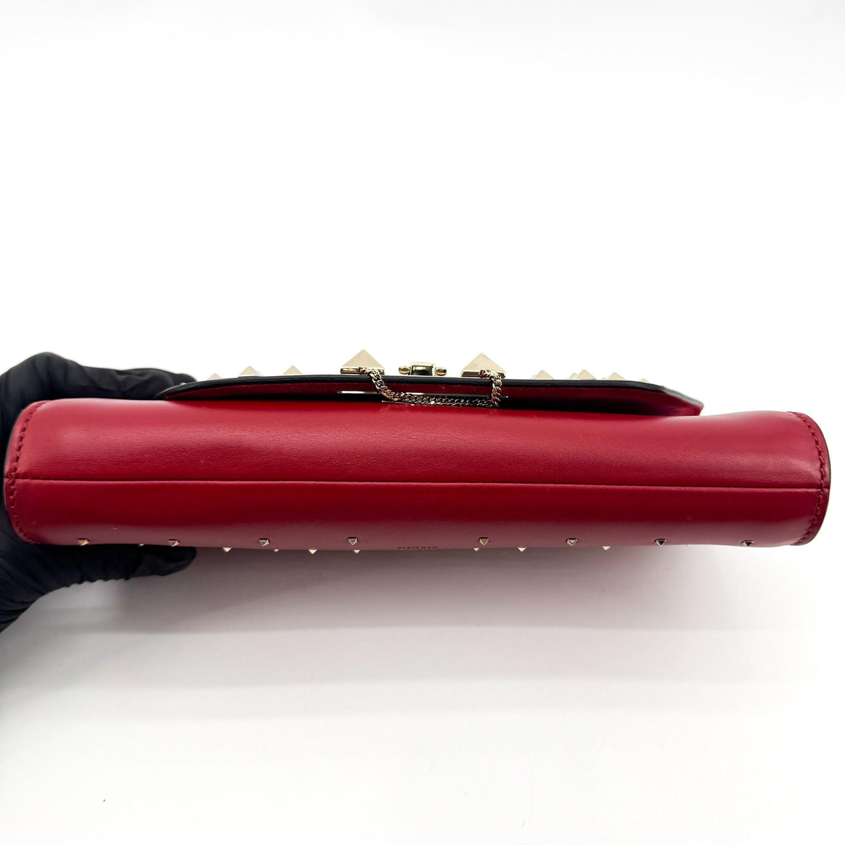 Valentino Garavani Demilune Clutch Studded Leather, Red, Leather, Clutch