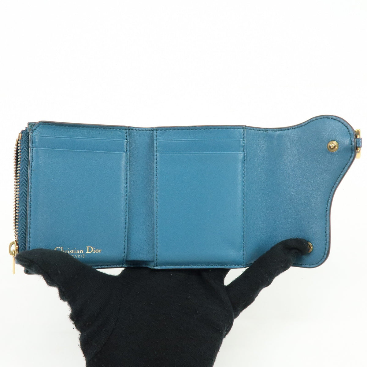 Christian Dior Saddle Flap Leather, Blue, Leather, Wallet