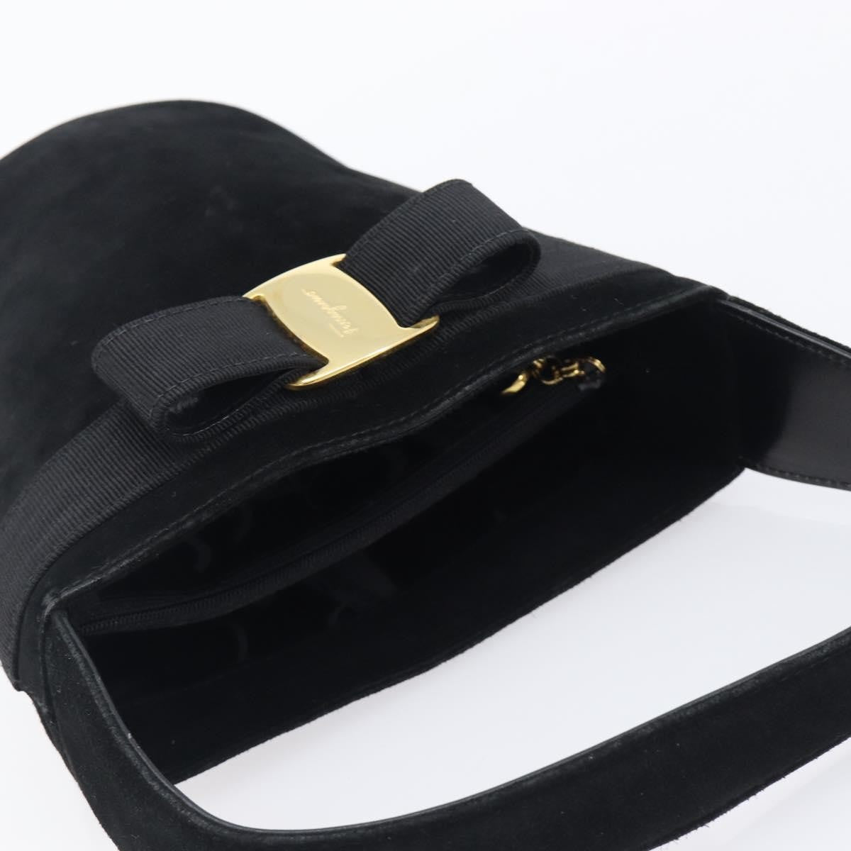 Salvatore Ferragamo Vala Suede, Black, Suede, Shoulder Bag