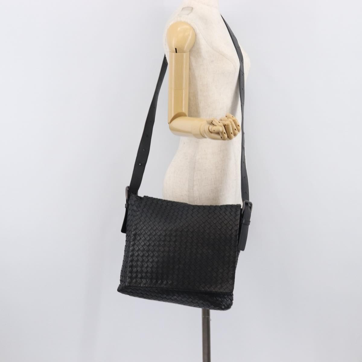 Bottega Veneta Square Flap Messenger Intrecciato Nappa, Black, Leather, Handbag