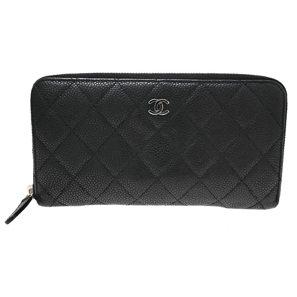 Chanel Zip Around Organizer Quilted Caviar, Black, Leather, Wallet