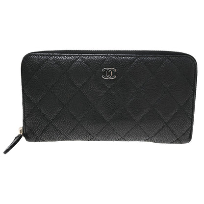Chanel Zip Around Organizer Quilted Caviar, Black, Leather, Wallet