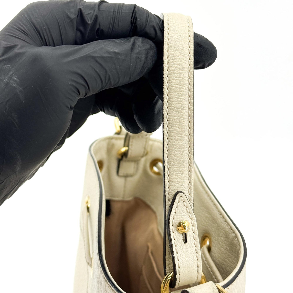 Gucci Ophidia Bucket Leather, White, Leather, Handbag