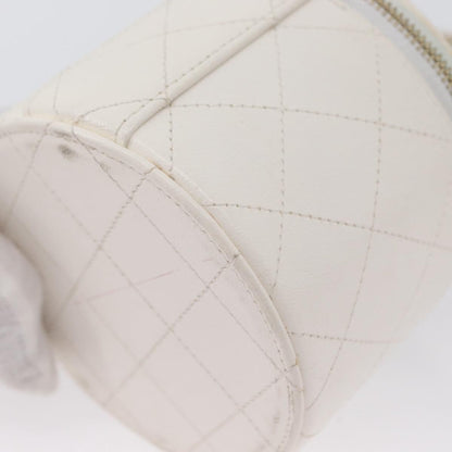 Chanel CC Round Vanity Case with Chain Quilted Lambskin, White, Leather, Clutch
