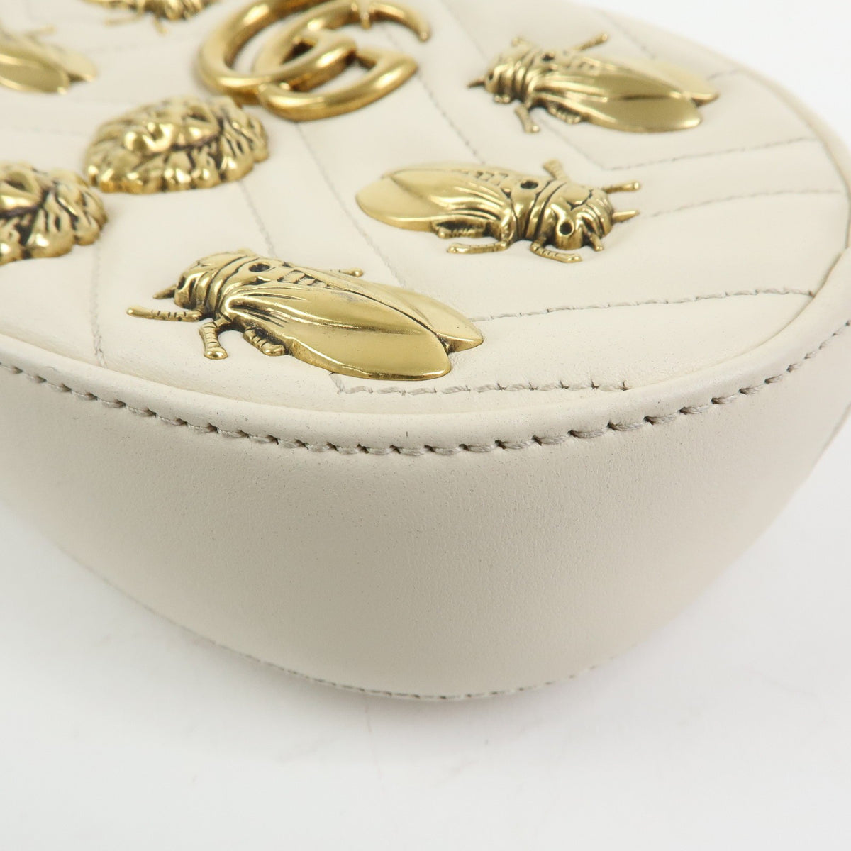 Gucci GG Marmont Belt Embellished Matelasse Leather, Beige, Leather, Handbag