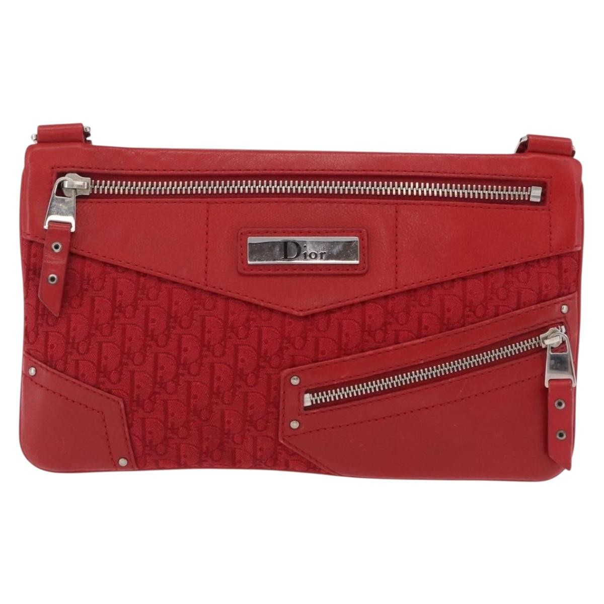 Christian Dior Vintage Street Chic Diorissimo Canvas with Leather, Red, Canvas, Shoulder Bag
